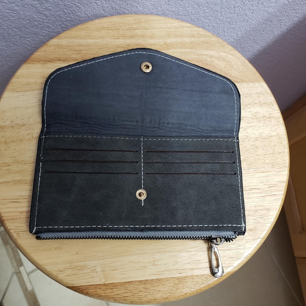 Slim faux suede wallet - dark grey - Picture 2 of 6